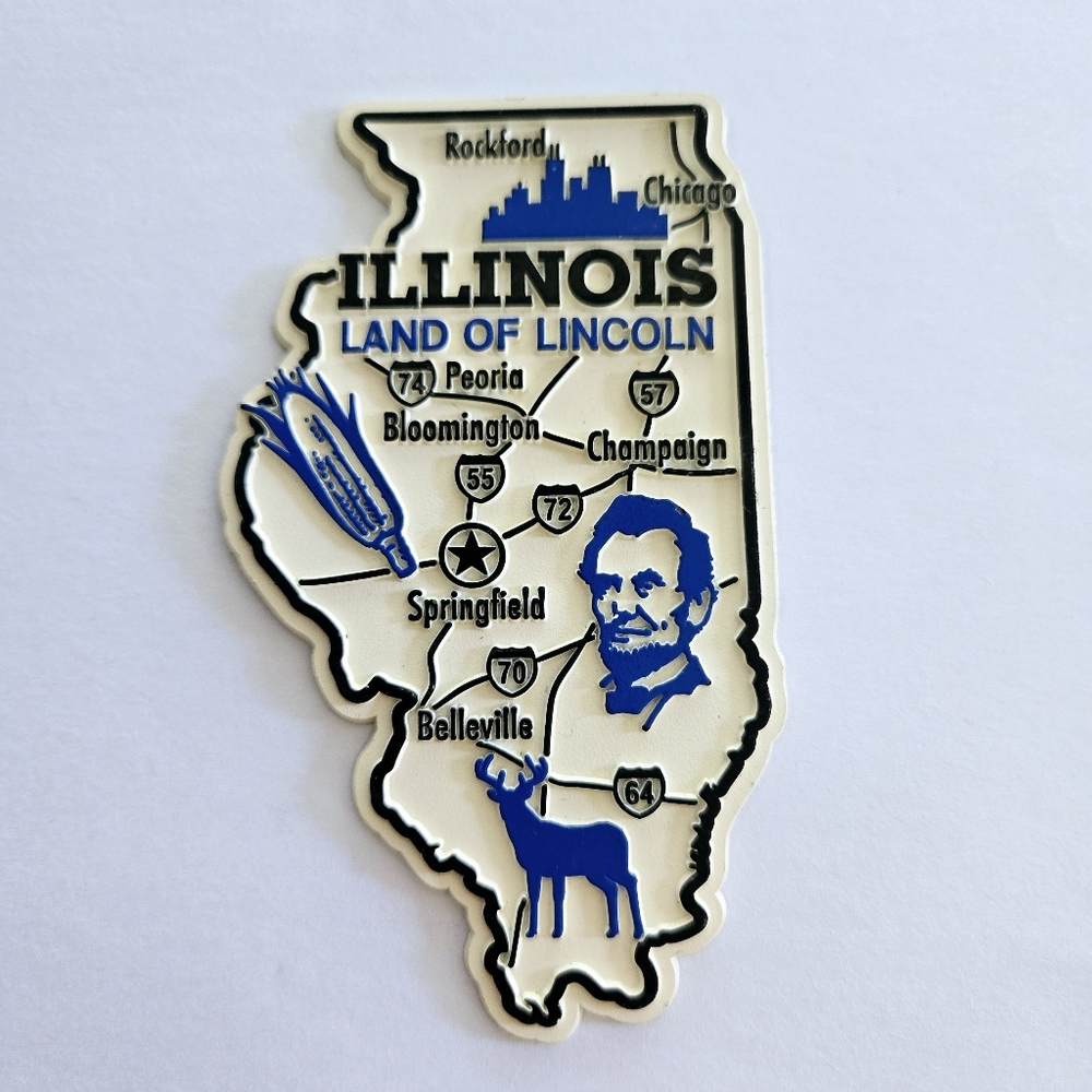 Illinois State Souvenir Magnet Land of Lincoln Corn Chicago Highway